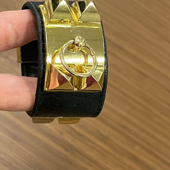 Hermes Collier de Chien leather cuff bracelet noir w/gold hardware fits 6” wrist - Picture 9 of 16